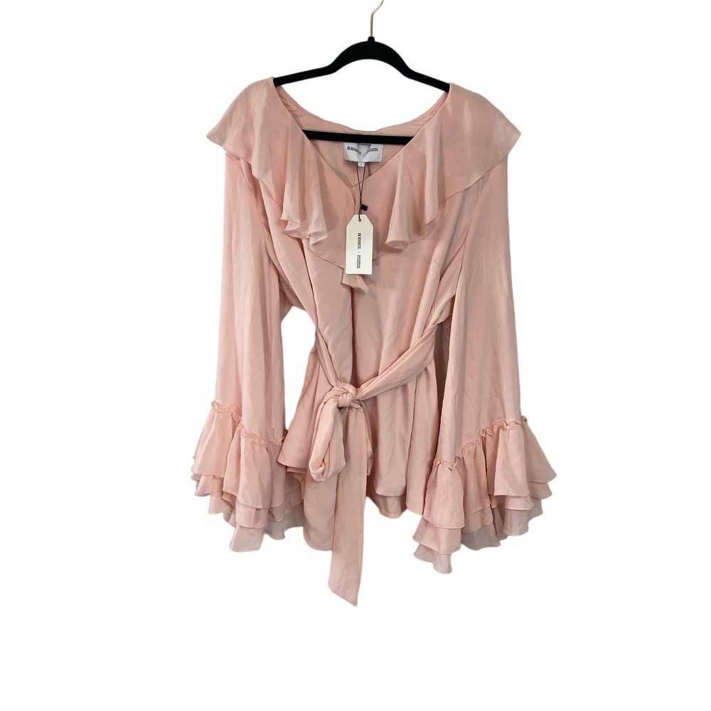 Rodarte x Universal Standard Pink Chiffon Ruffle Neck Tie Blouse Large NEW